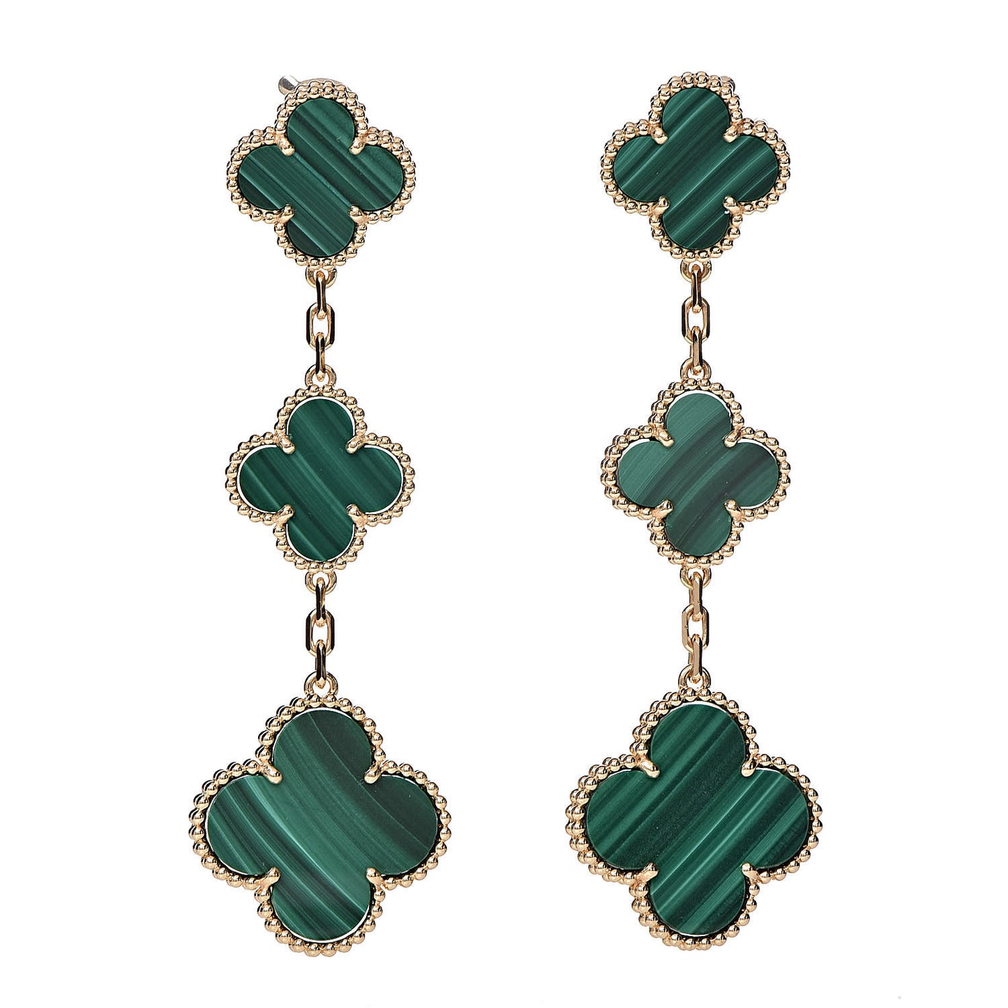 18K Yellow Gold Malachite 3 Motifs Magic Alhambra Earrings