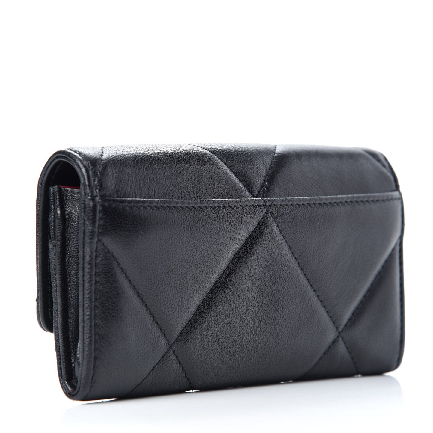 Shiny Goatskin Quilted Chanel 19 Flap Wallet Black