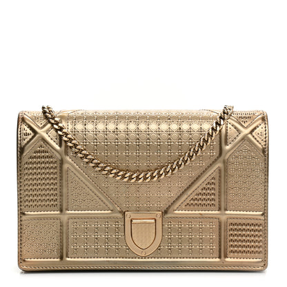 Christian Dior Metallic Patent Micro-Cannage Diorama Wallet on Chain Pouch Gold 1 of 9