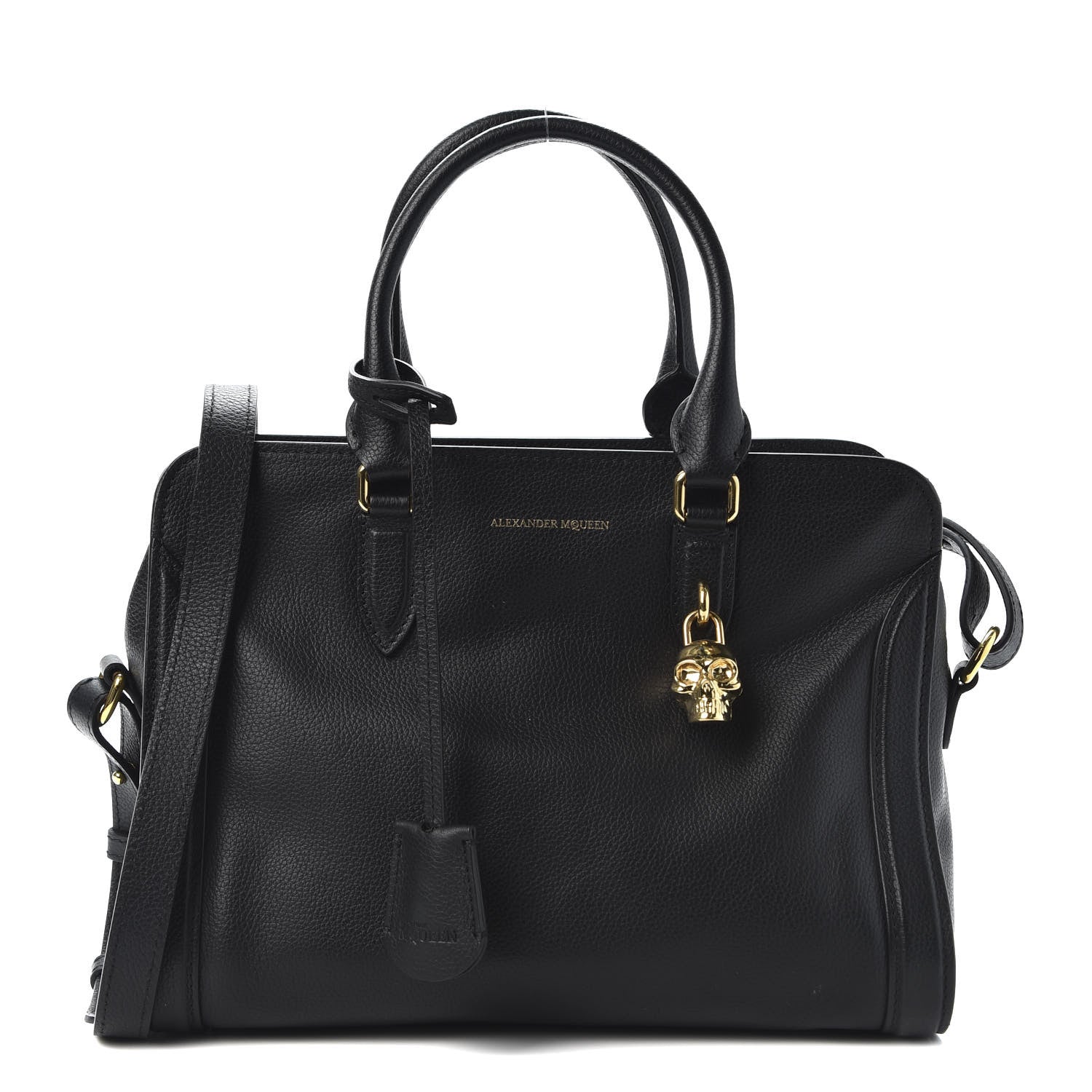 Alexander McQueen Pebbled Calfskin Small Skull Padlock Zip Around Tote Black 1 of 10