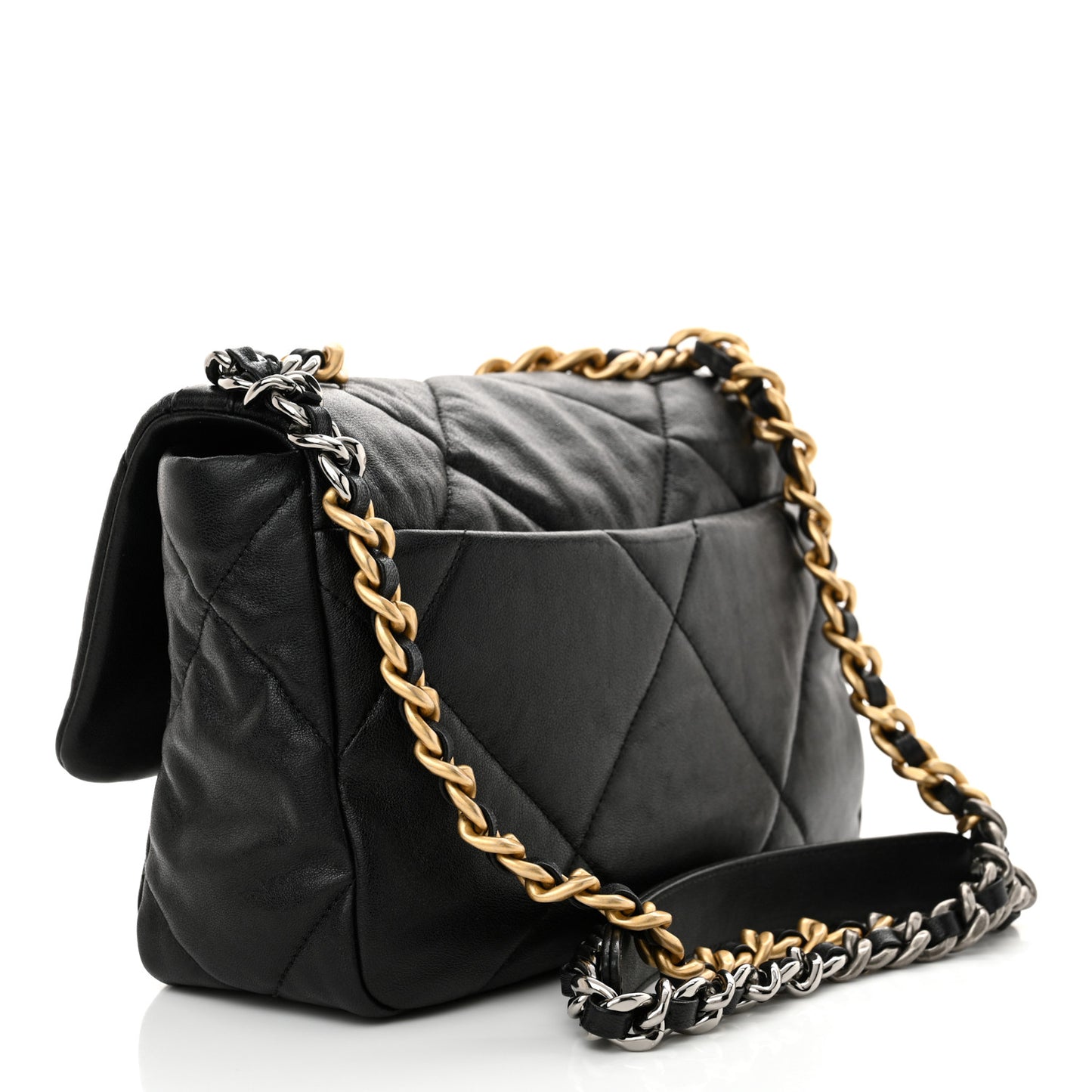 Shiny Goatskin Quilted Medium Chanel 19 Flap Black