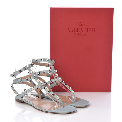 Valentino Garavani Nappa Rockstud Ankle Wrap Flat Thong Sandals 38 Celadon 8 of 8