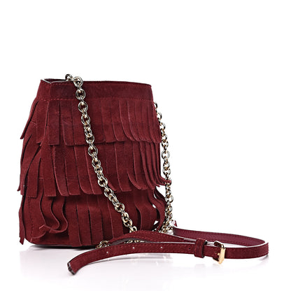 Burberry Suede Fringe Mini Bucket Bag Cherry 3 of 12
