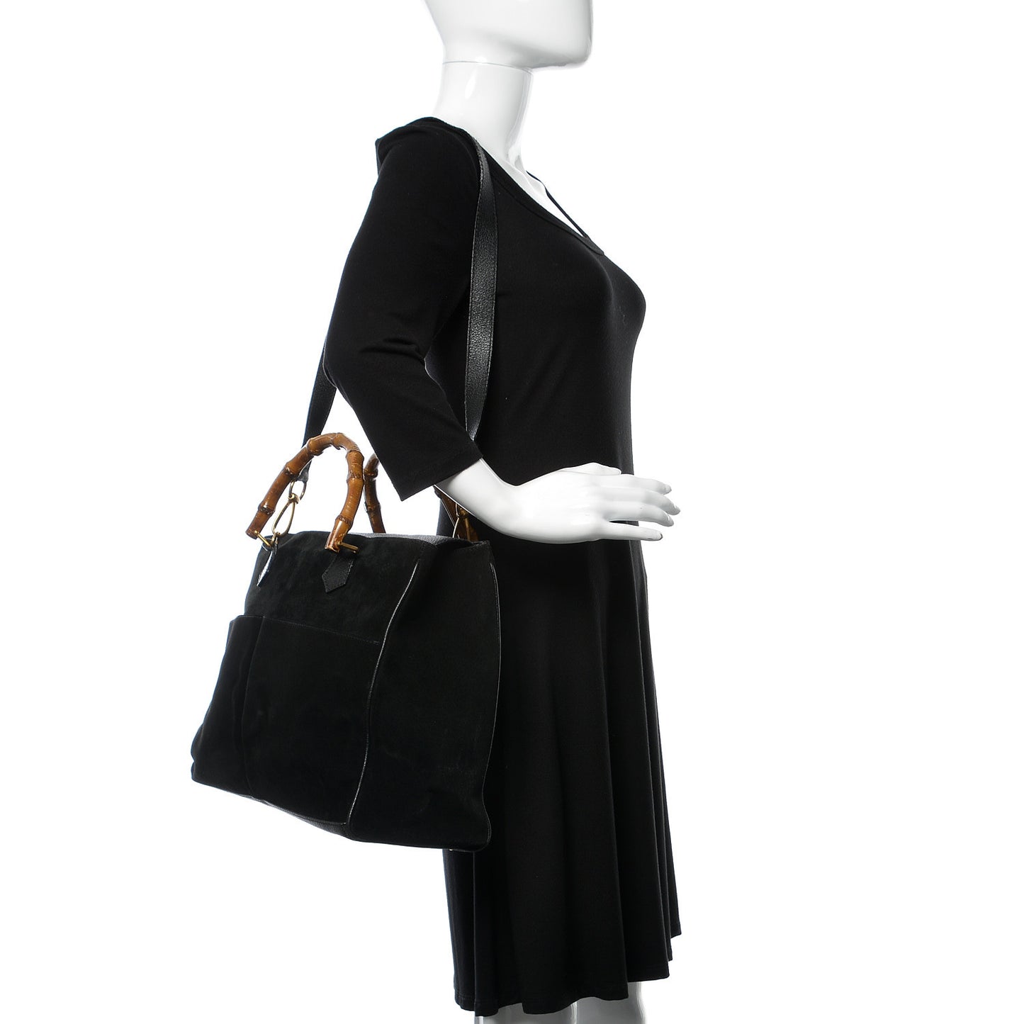 Suede Bamboo Top Handle Bag Black