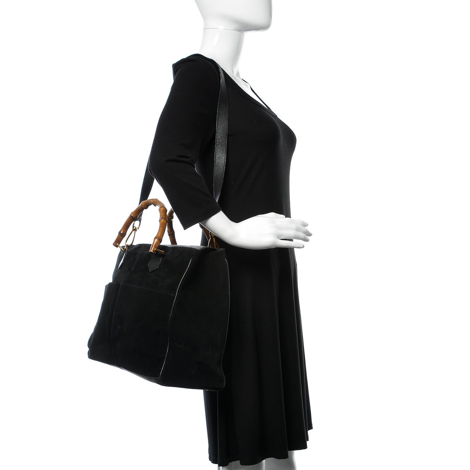 Gucci Suede Bamboo Top Handle Bag Black 2 of 22