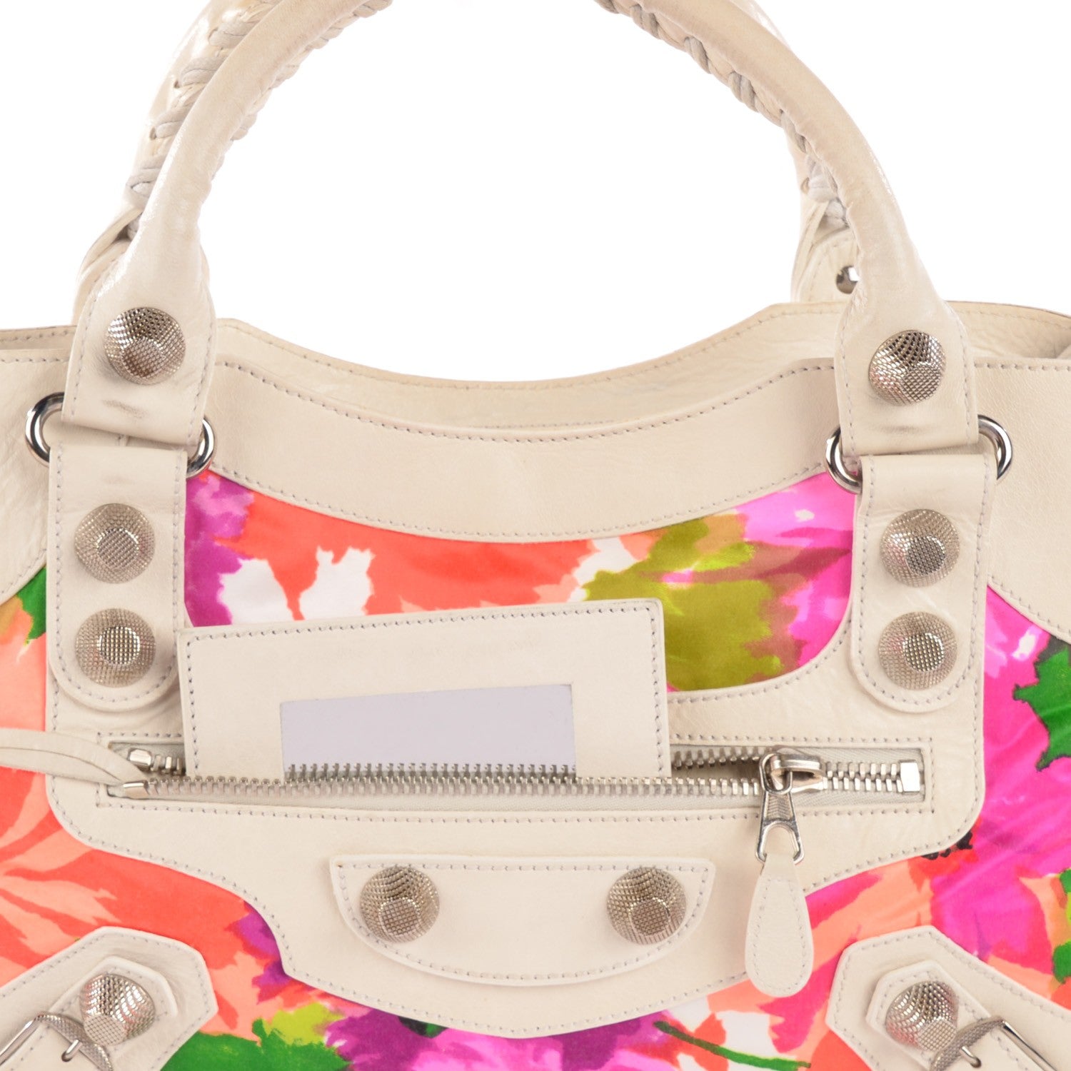 Balenciaga Agneau Canvas Floral Giant 21 Silver Hardware City White 10 of 12