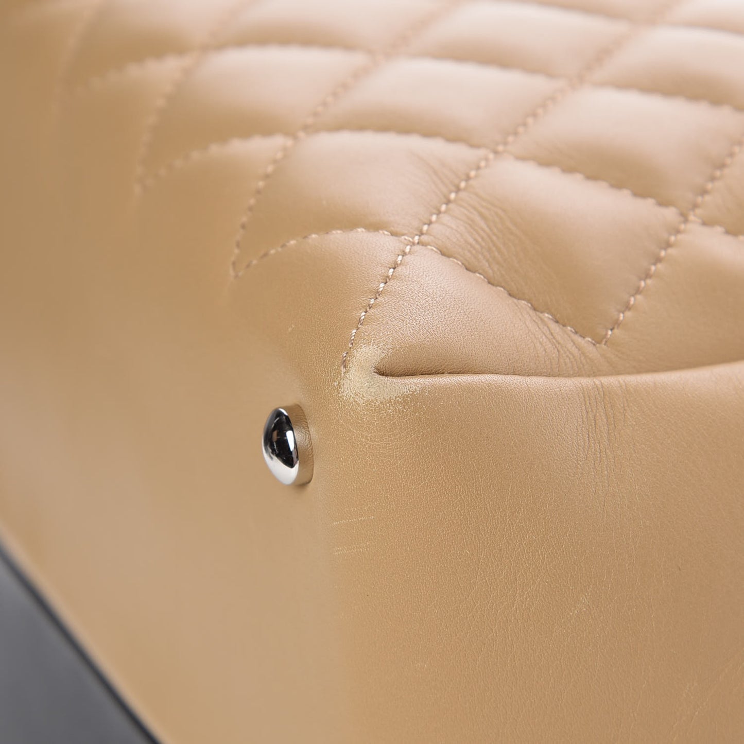 Calfskin Quilted Feather Weight Bowling Bag Black Beige