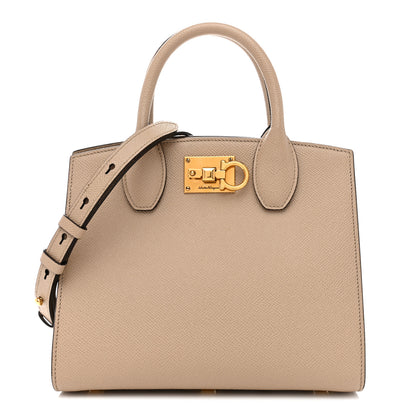 Salvatore Ferragamo Hammered Calfskin Small The Studio Box Bag Daino 1 of 14
