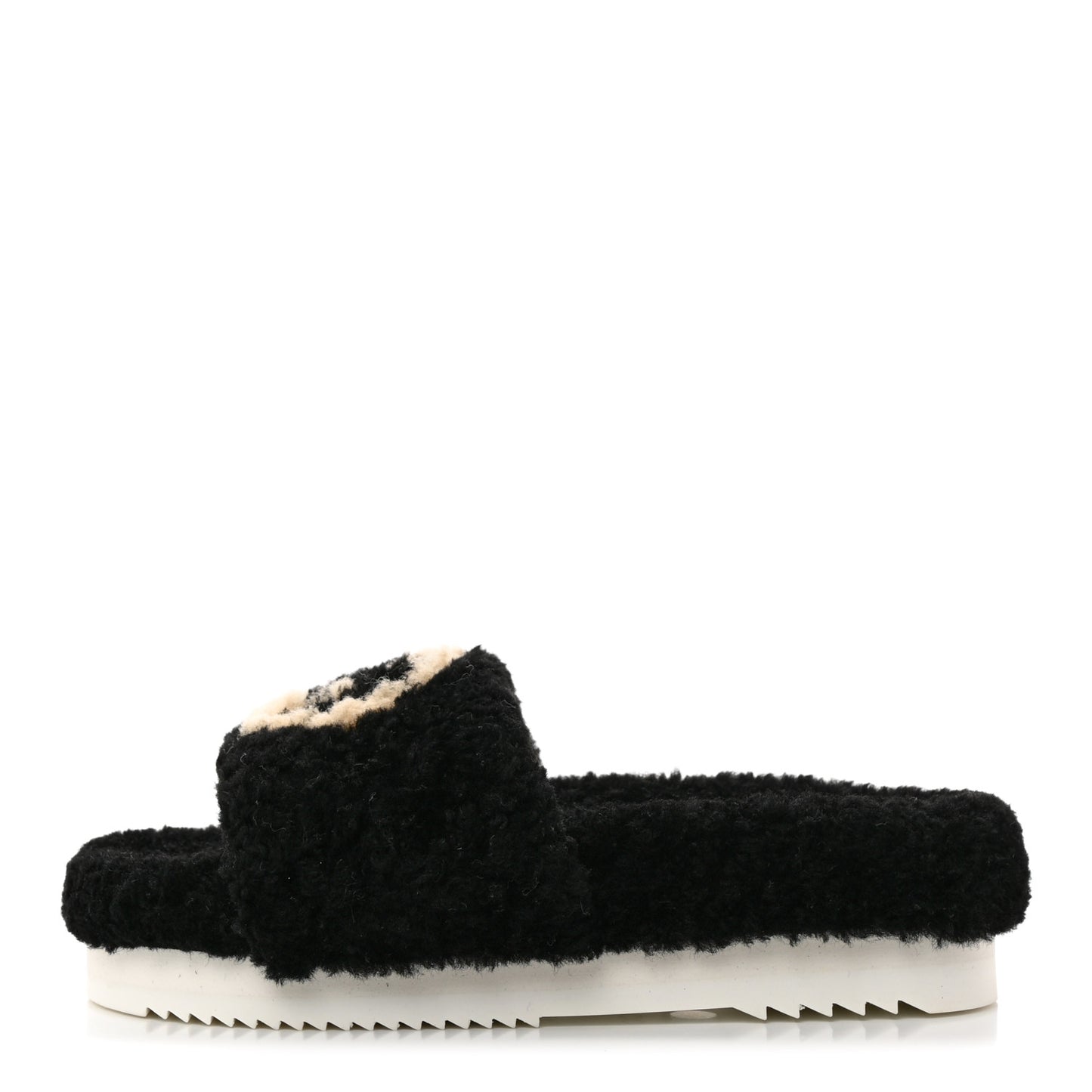 Merino Wool Interlocking G Slide Sandals 35 Black Butterscotch