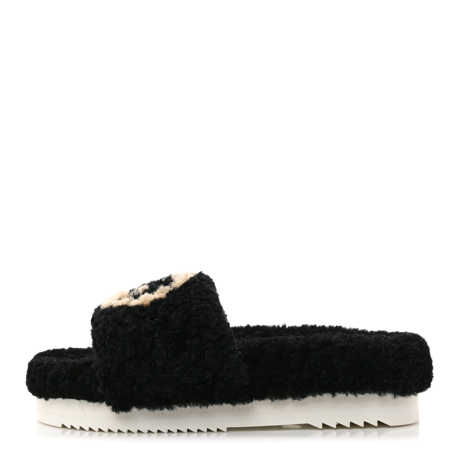 Gucci Merino Wool Interlocking G Slide Sandals 35 Black Butterscotch 1 of 8