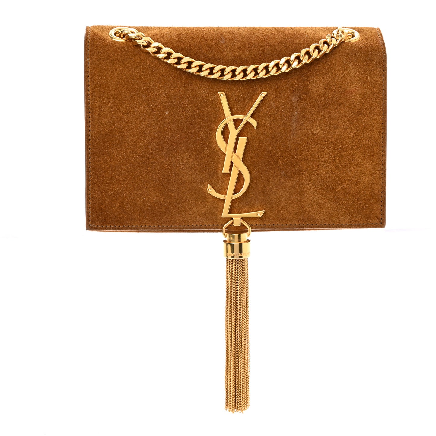 Suede Small Classic Monogram Kate Tassel Satchel Light Ochre