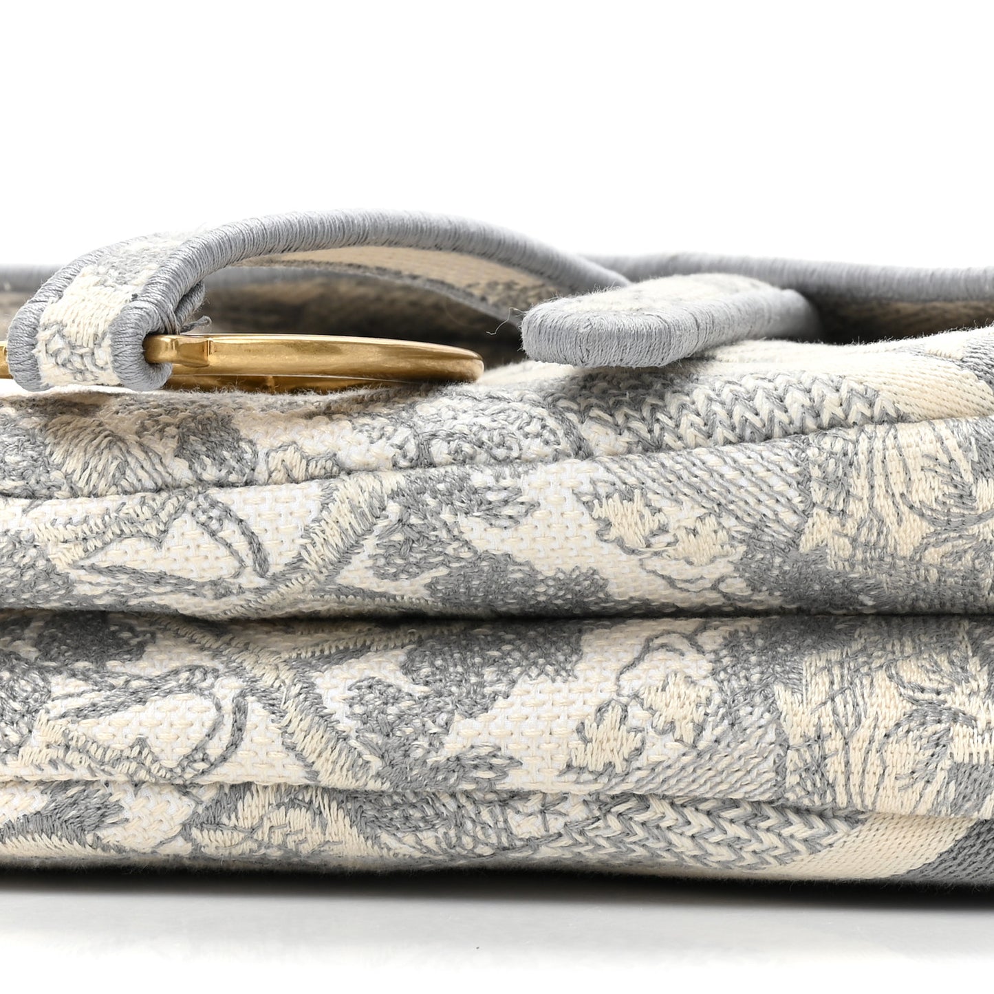 Canvas Embroidered Toile de Jouy Saddle Bag Gray