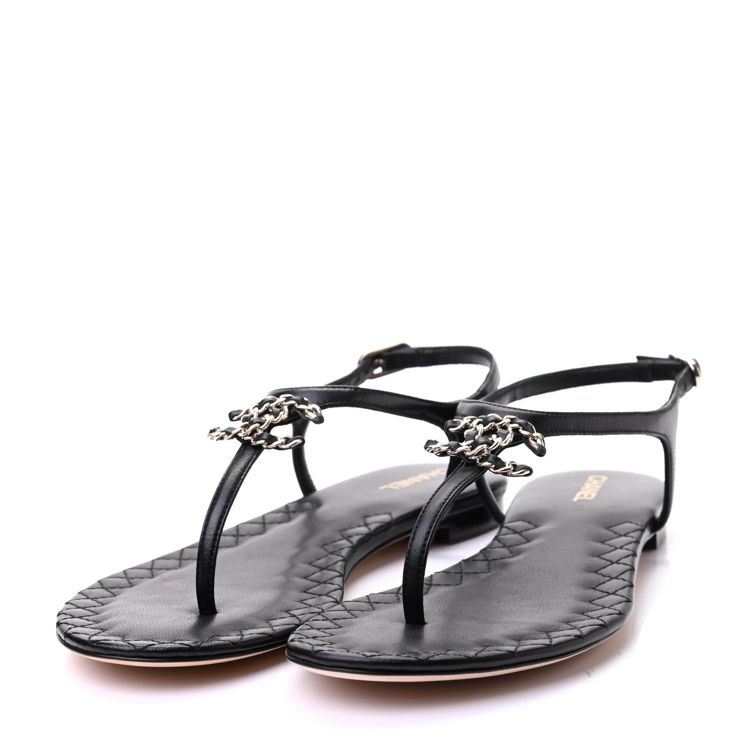 Chanel Lambskin Chain CC Logo Thong Sandals 37 Black 3 of 10