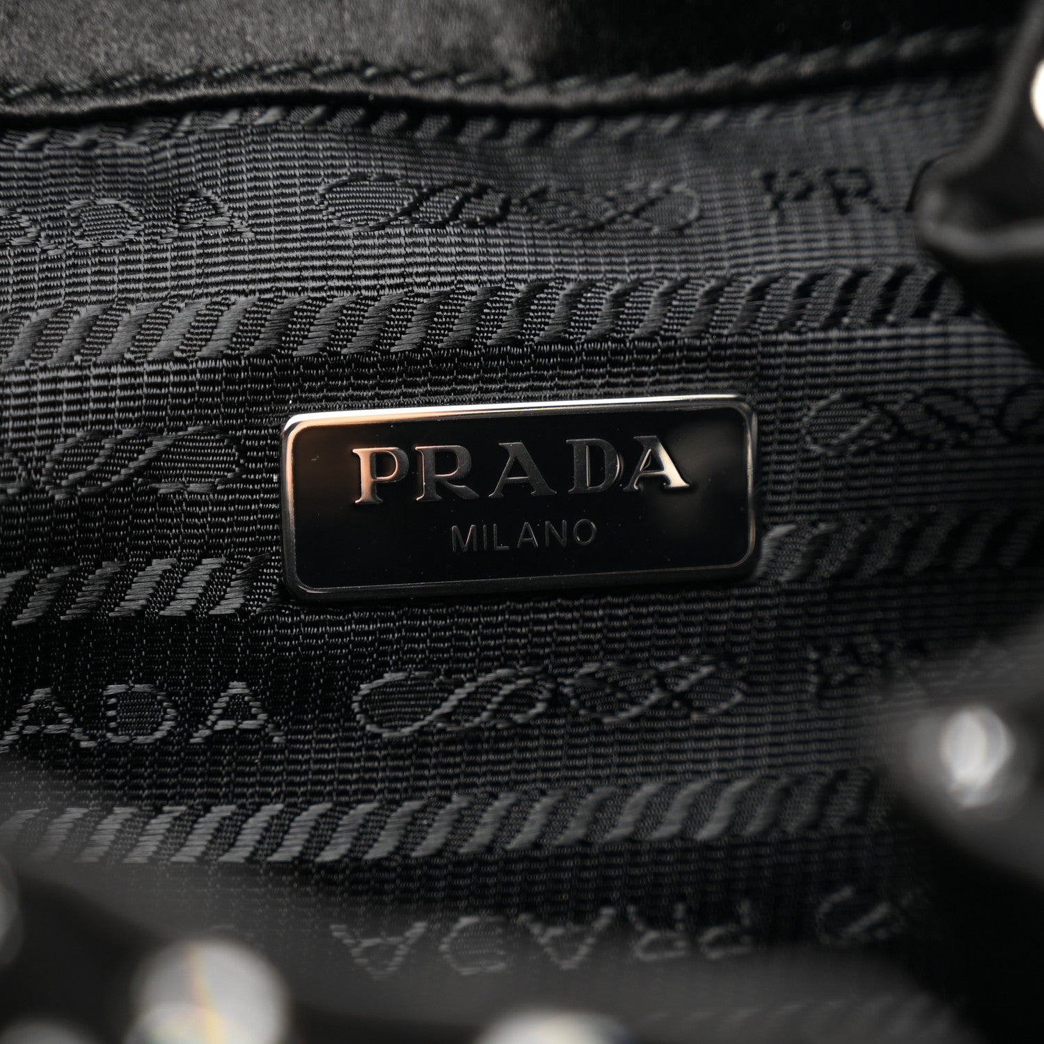 Prada Satin Crystal Metal Triangle Logo Drawstring Pouch Cristal 6 of 7