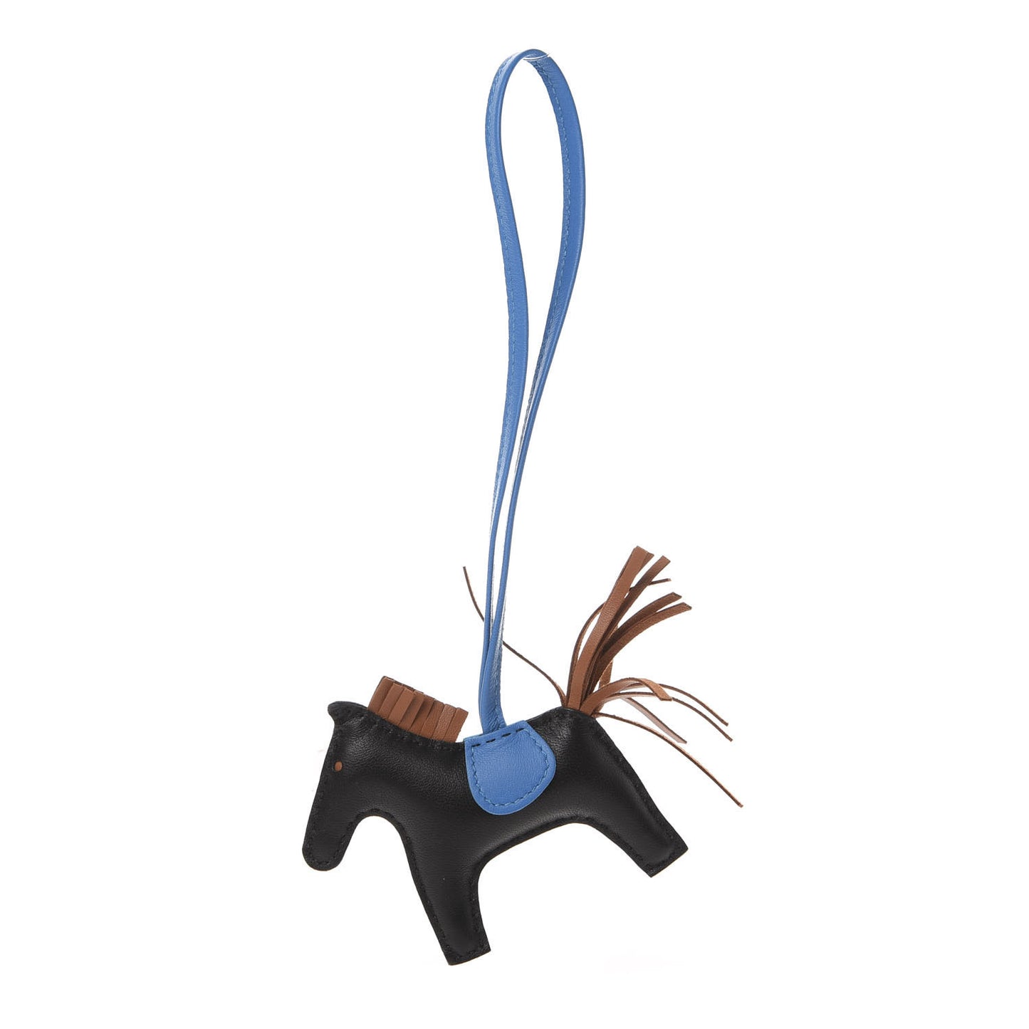 Milo Lambskin Grigri Rodeo Horse Bag Charm PM Black Gold Bleu Zanzibar