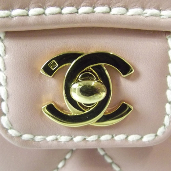 Leather Quilted Flap Handbag Pink