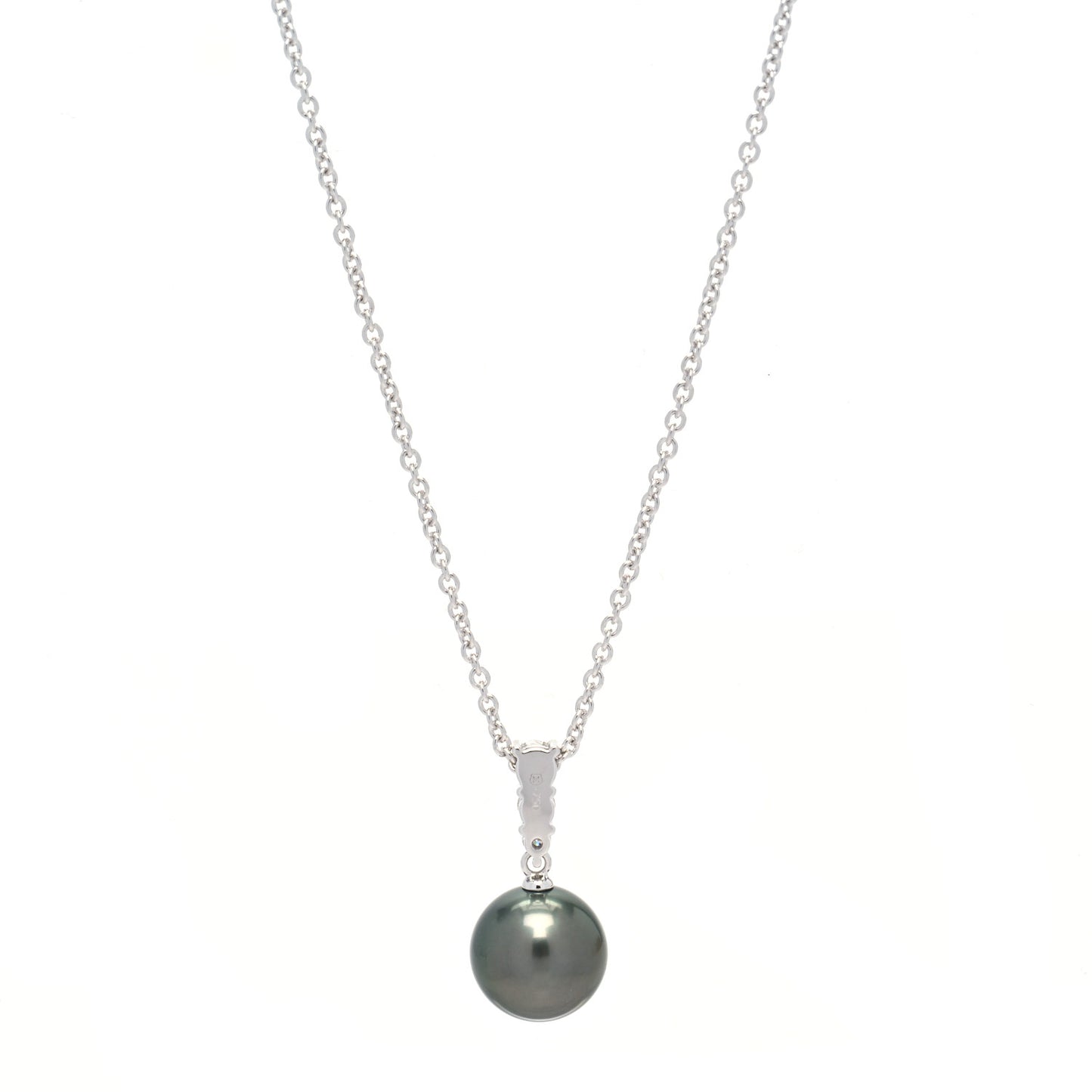 18K White Gold Diamond Black South Sea Pearl 10mm Morning Dew Pendant Necklace
