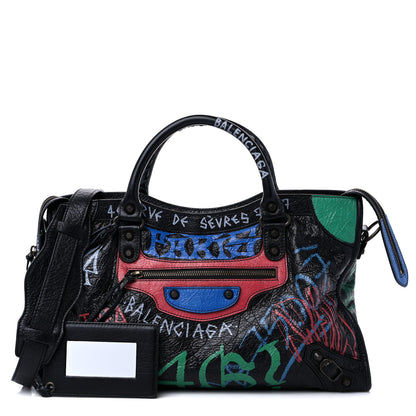 Balenciaga Agneau Graffiti All Over Classic Hardware City Black Vert Rouge 1 of 9