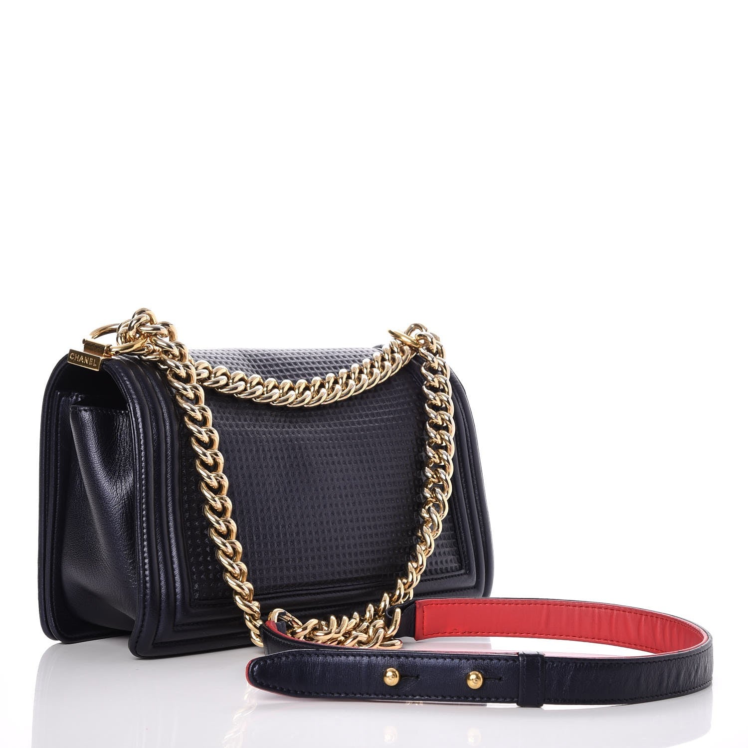 Chanel Lambskin Embossed Medium Boy Cube Flap Navy 3 of 8