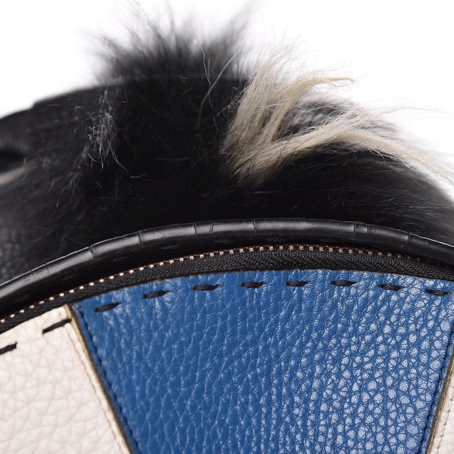 Calfskin Crocodile Fox Fur Monster Backpack Black