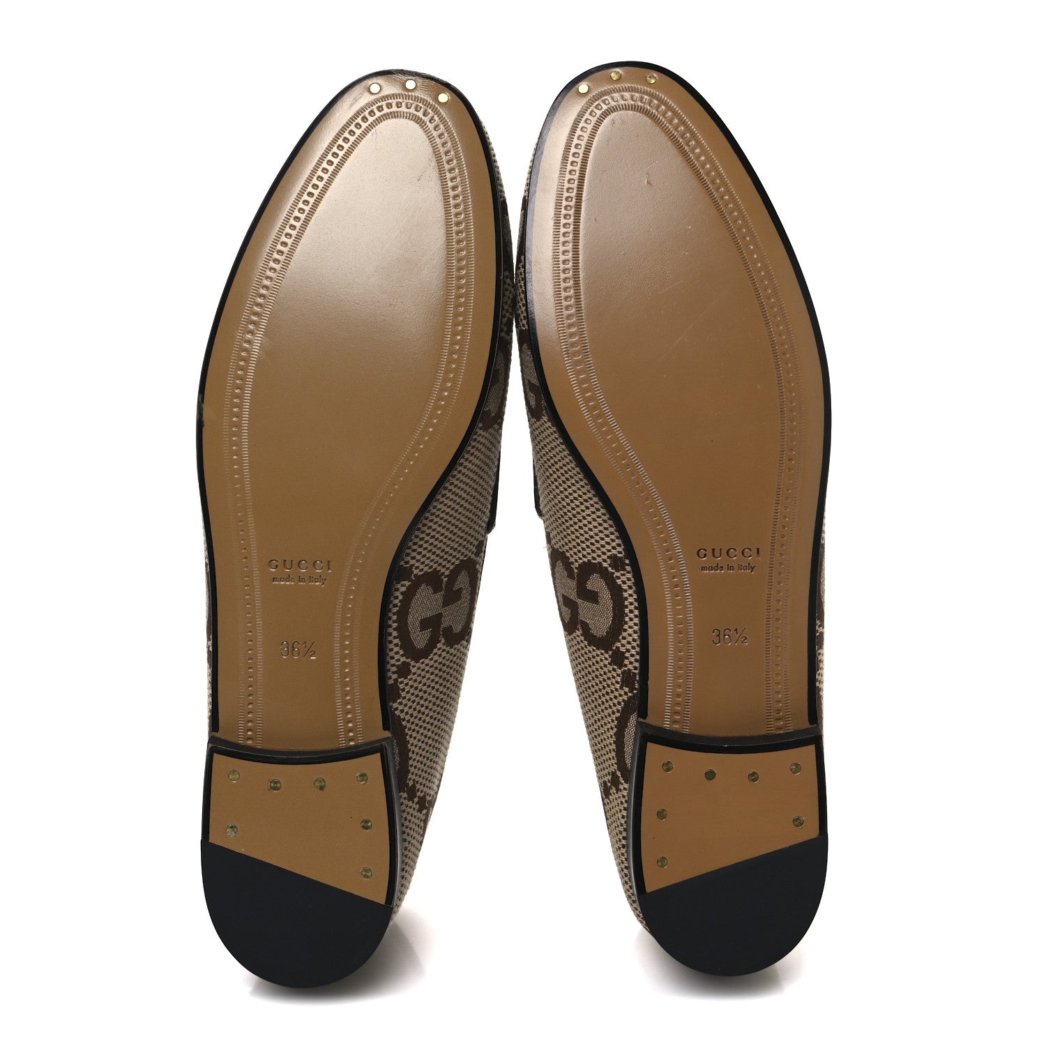Gucci Monogram Jumbo GG Malaga Kid Horsebit Womens Jordaan Loafers 36.5 Beige Ebony New Acero 7 of 11
