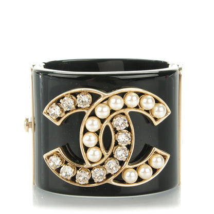 Chanel Resin Crystal Pearl CC Cuff Black 1 of 7