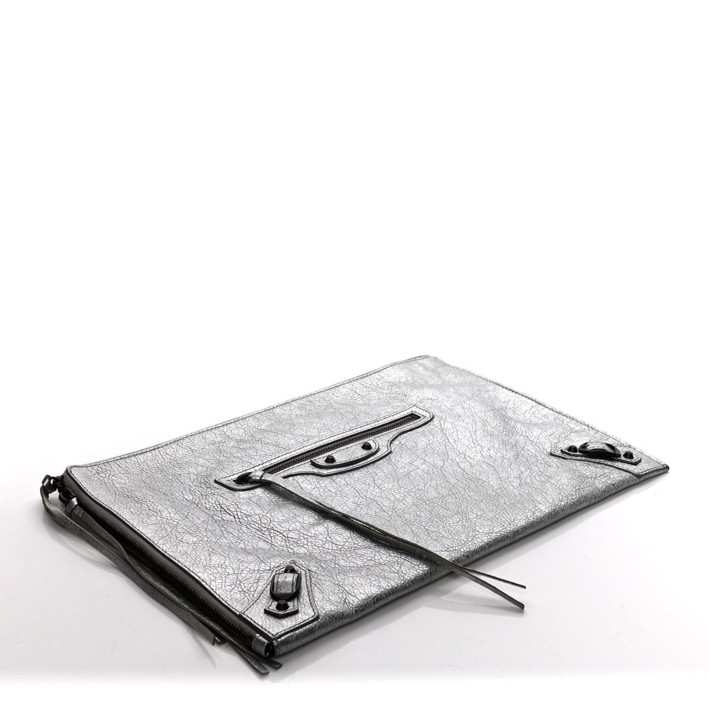 Agneau Classic Hardware Small Pouch Gris Aluminum