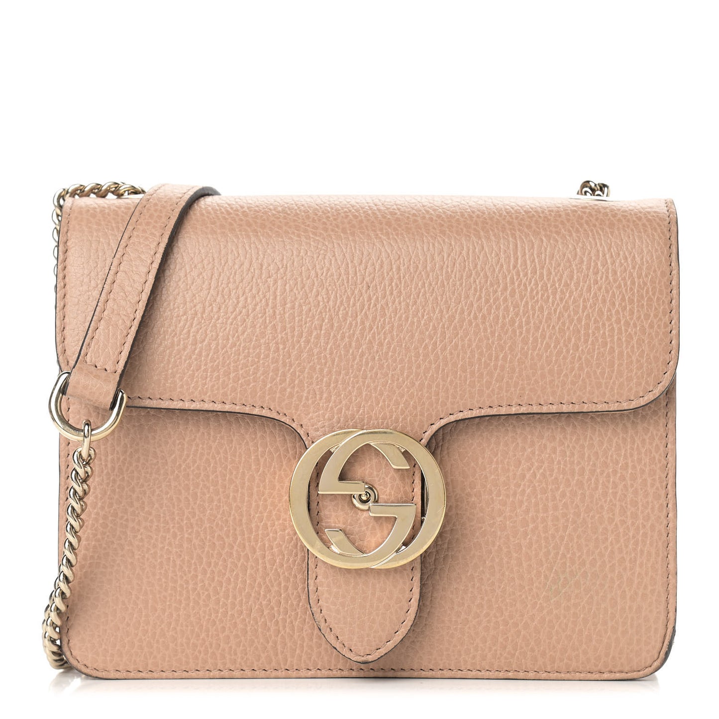 Dollar Calfskin Small Interlocking G Shoulder Bag Camelia