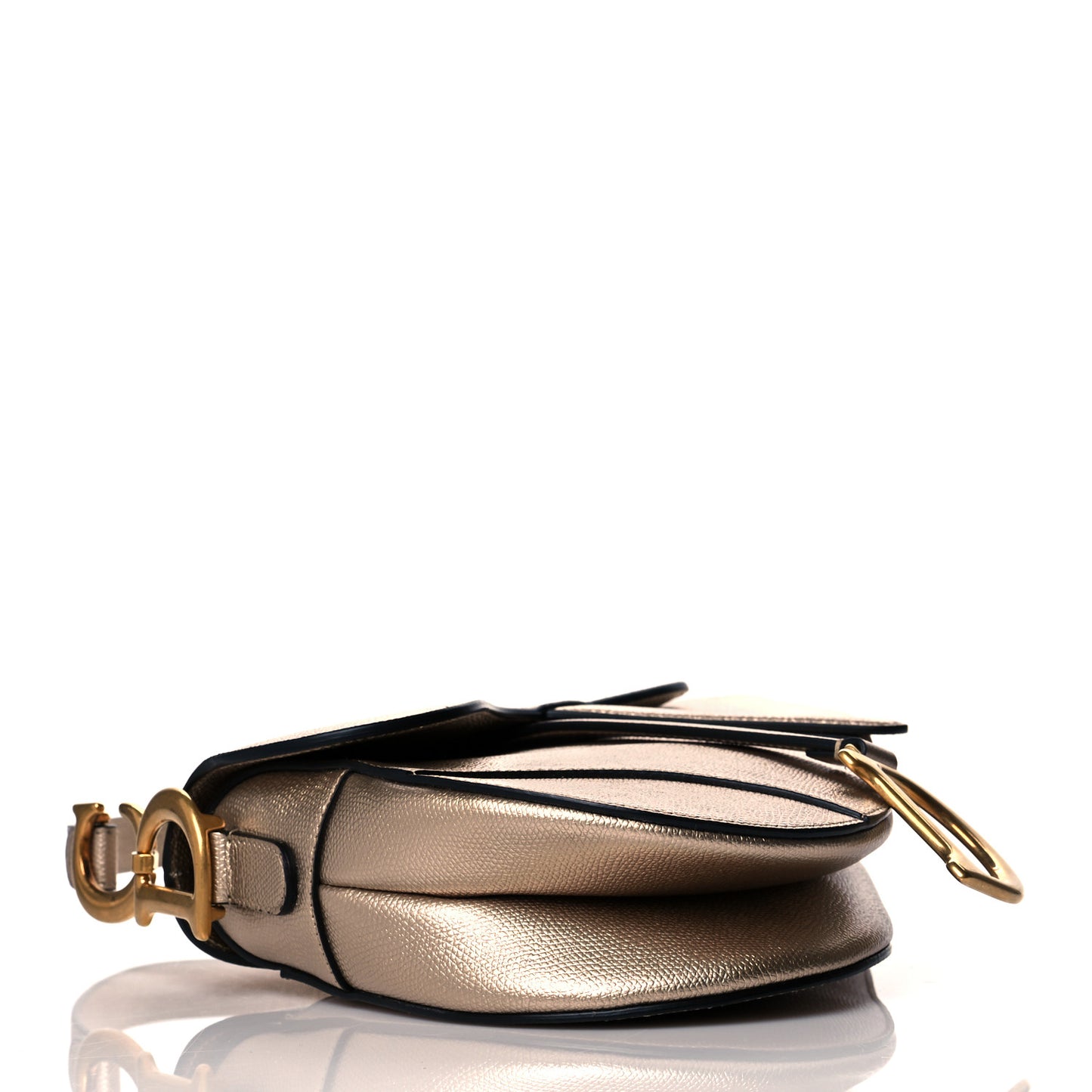 Metallic Grained Calfskin Saddle Bag Gold