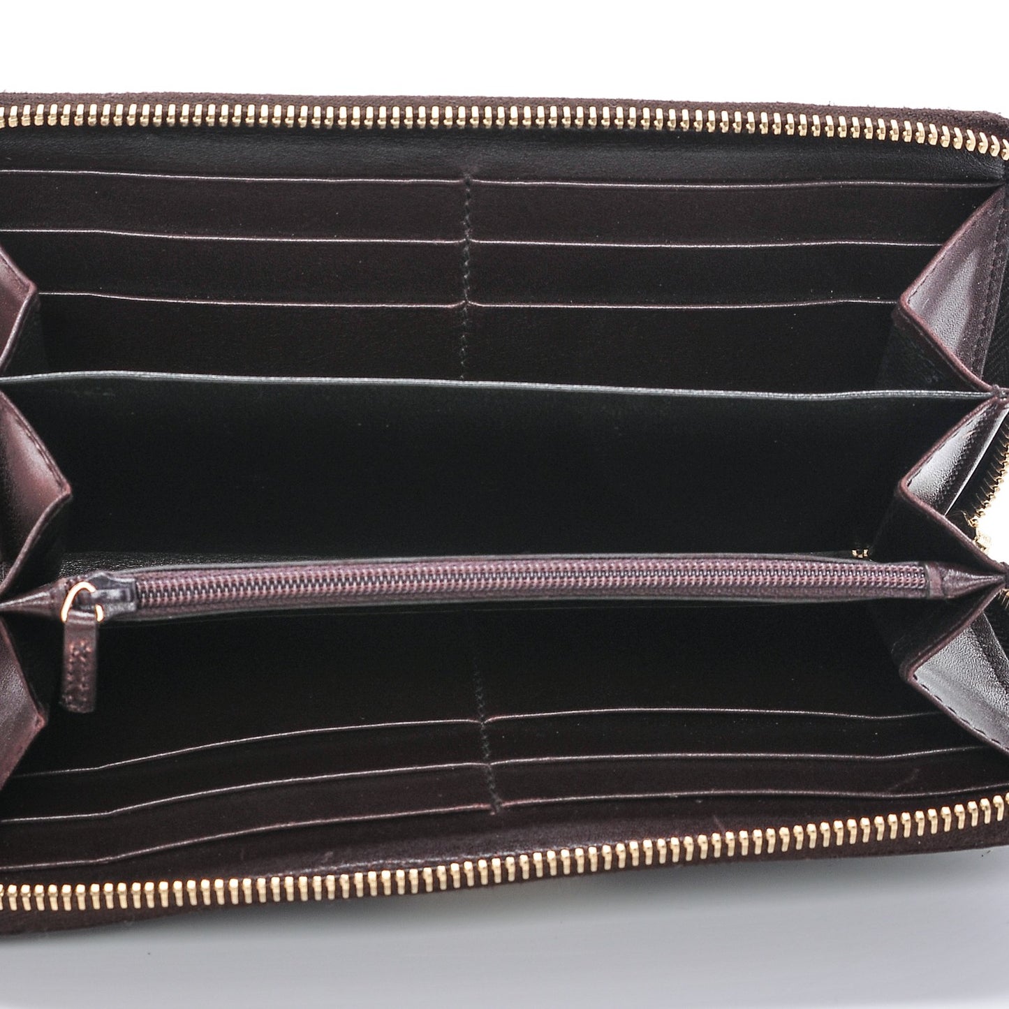 Guccissima Margaux Calfskin Metal Bar Zip Around Wallet Chocolate