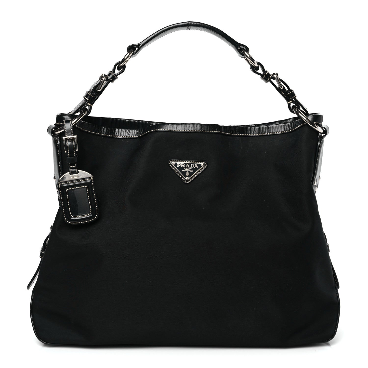 Prada Tessuto Nylon Calfskin Hobo Black 1 of 12