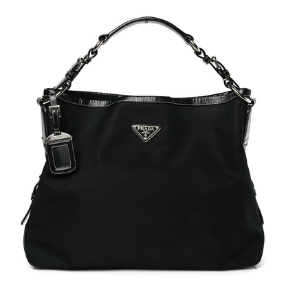 Prada Tessuto Nylon Calfskin Hobo Black 1 of 12