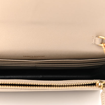 Saint Laurent Grain De Poudre Matelasse Chevron Monogram Envelope Chain Wallet Dark Beige 4 of 11