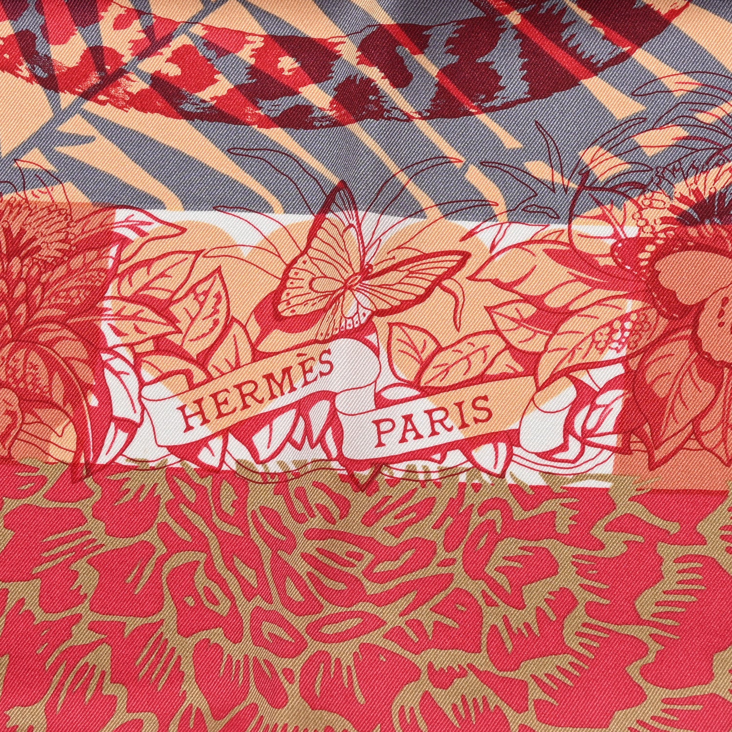 Hermes Silk Jungle Love au Tampon Scarf 70 Beige Rose Rouge 2 of 6
