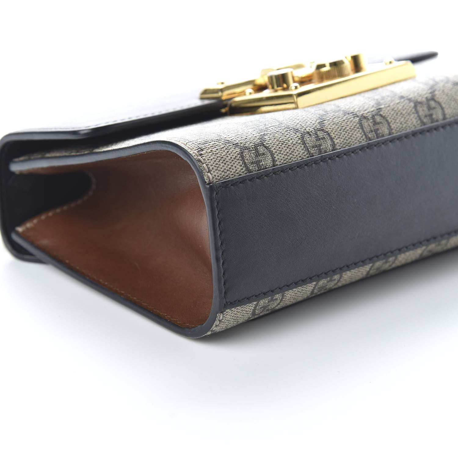 Gucci GG Supreme Monogram Calfskin Small Padlock Shoulder Bag Beige Black Cuir 6 of 11