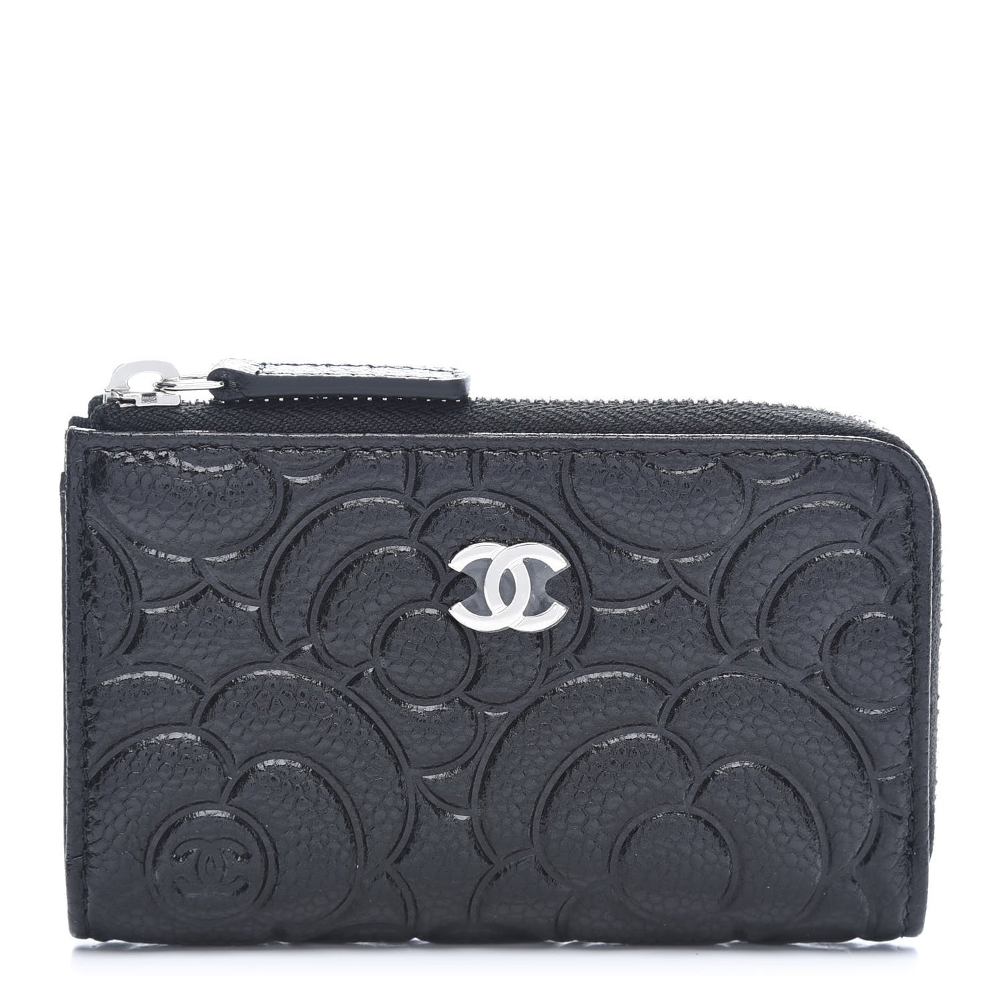 Caviar Camellia Embossed Key Holder Case Black