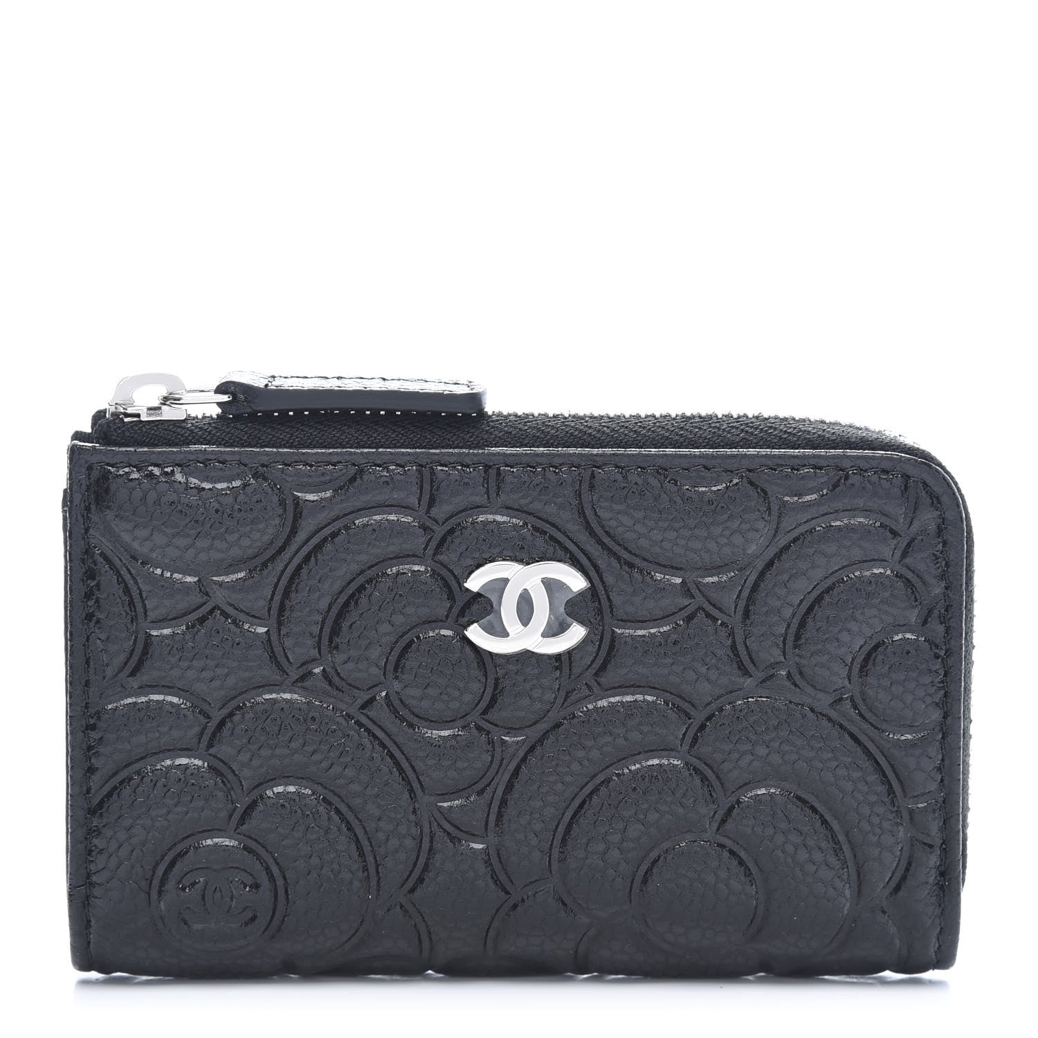 Chanel Caviar Camellia Embossed Key Holder Case Black 3 of 11