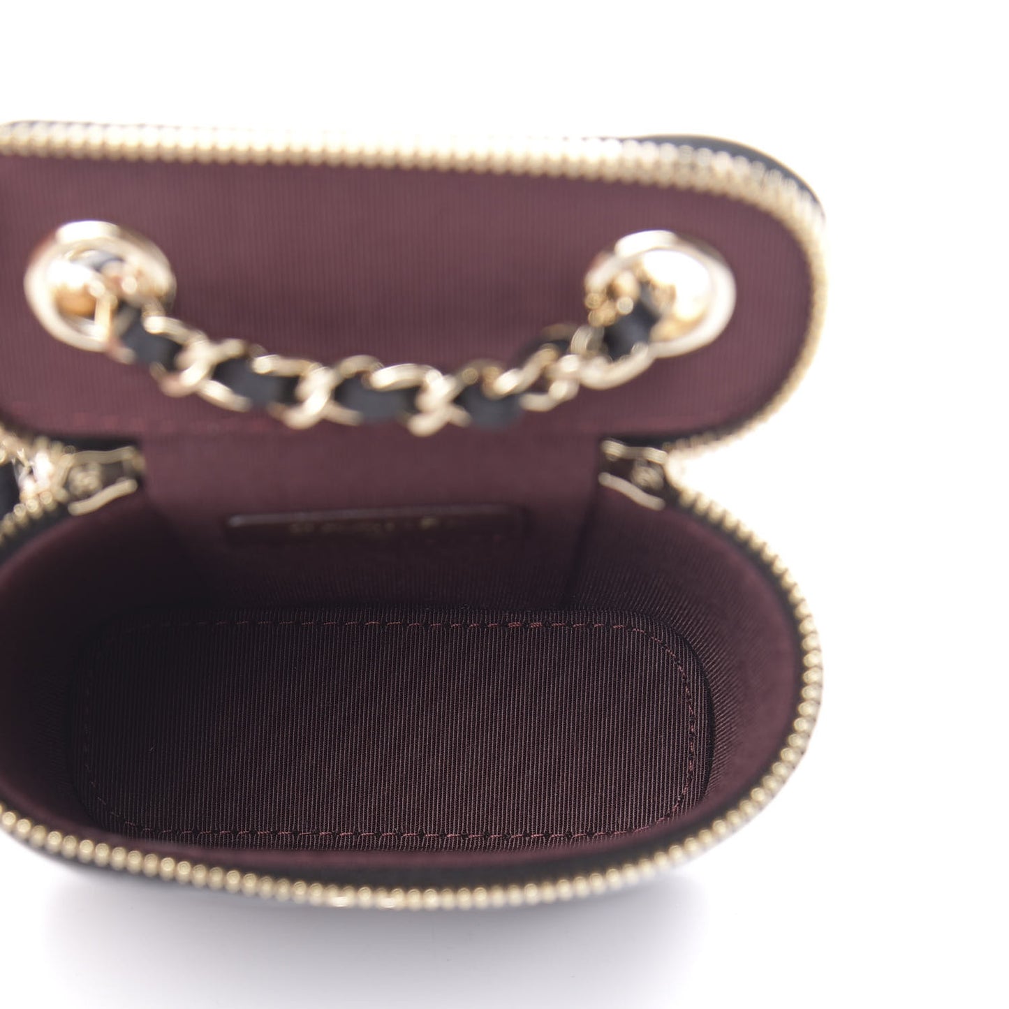 Lambskin Quilted Small Vertical Coco Beauty Vanity Case With Chain Black