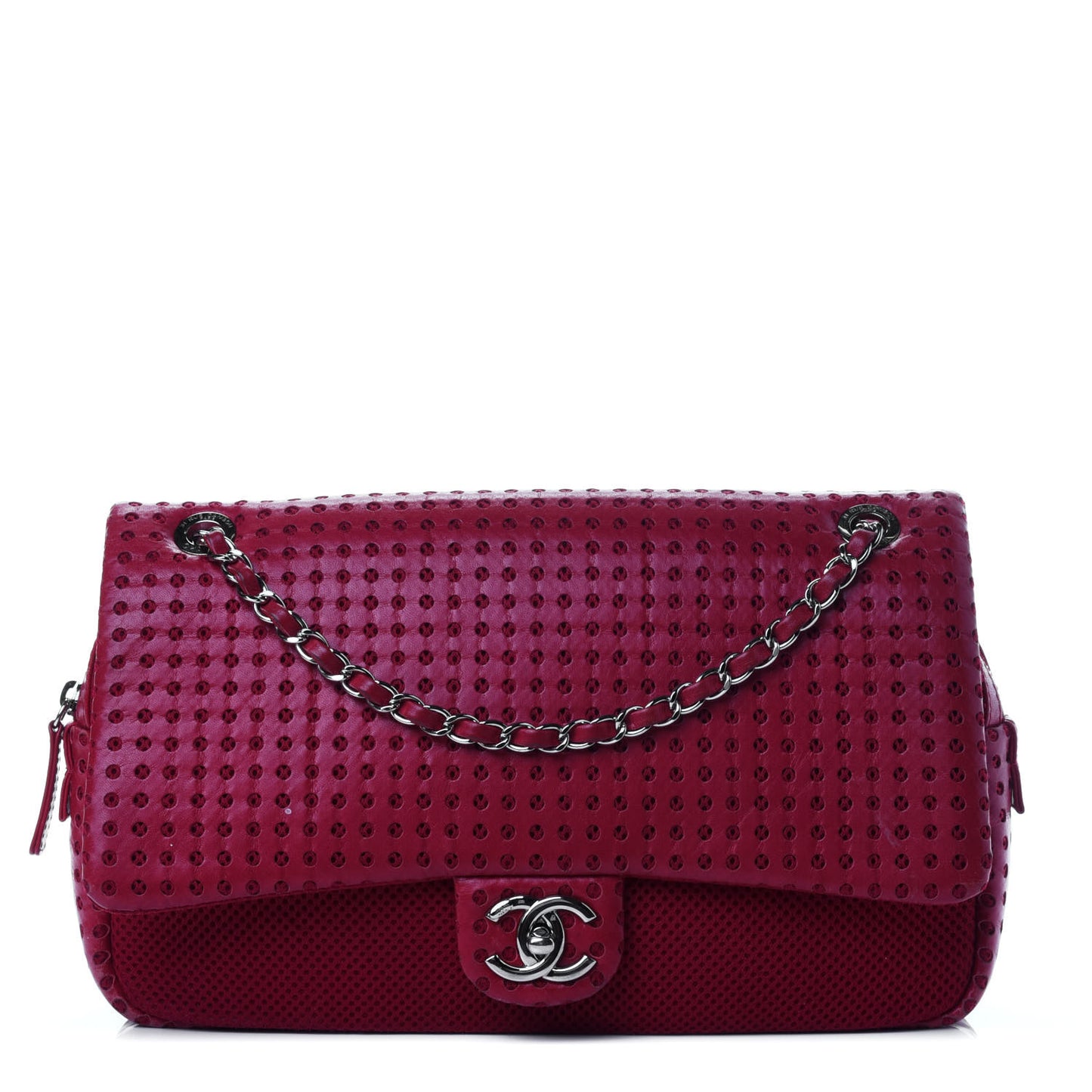 Perforated Lambskin Jumbo Easy Flap Red