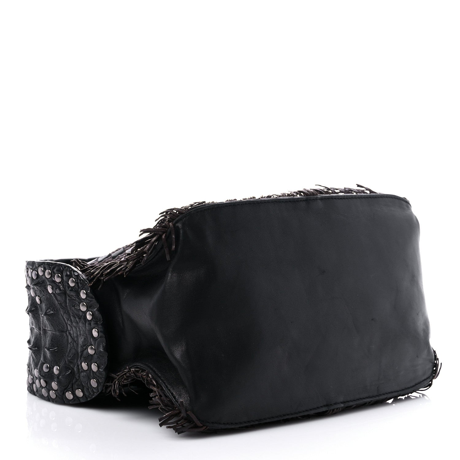 Bottega Veneta Nappa Intrecciato Alligator Fringe Shoulder Bag Black 4 of 12