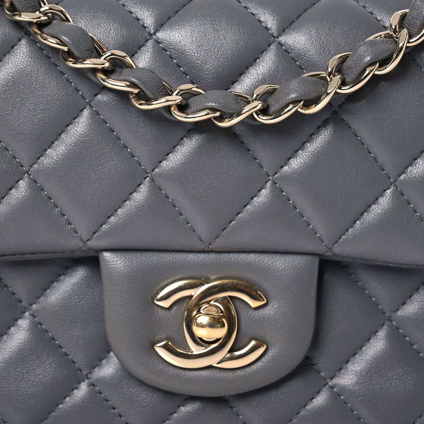 Lambskin Quilted Mini Rectangular Flap Dark Grey
