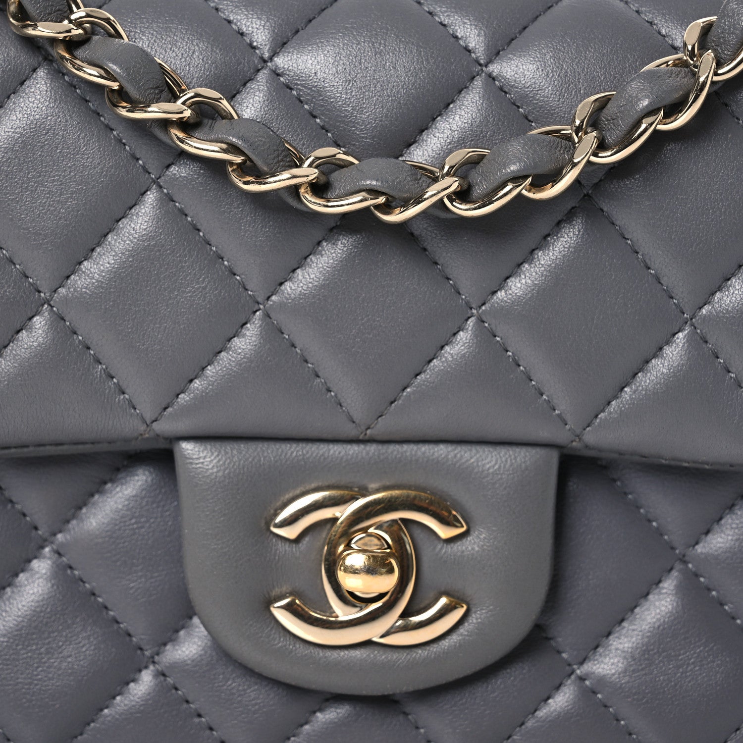 Chanel Lambskin Quilted Mini Rectangular Flap Dark Grey 10 of 20