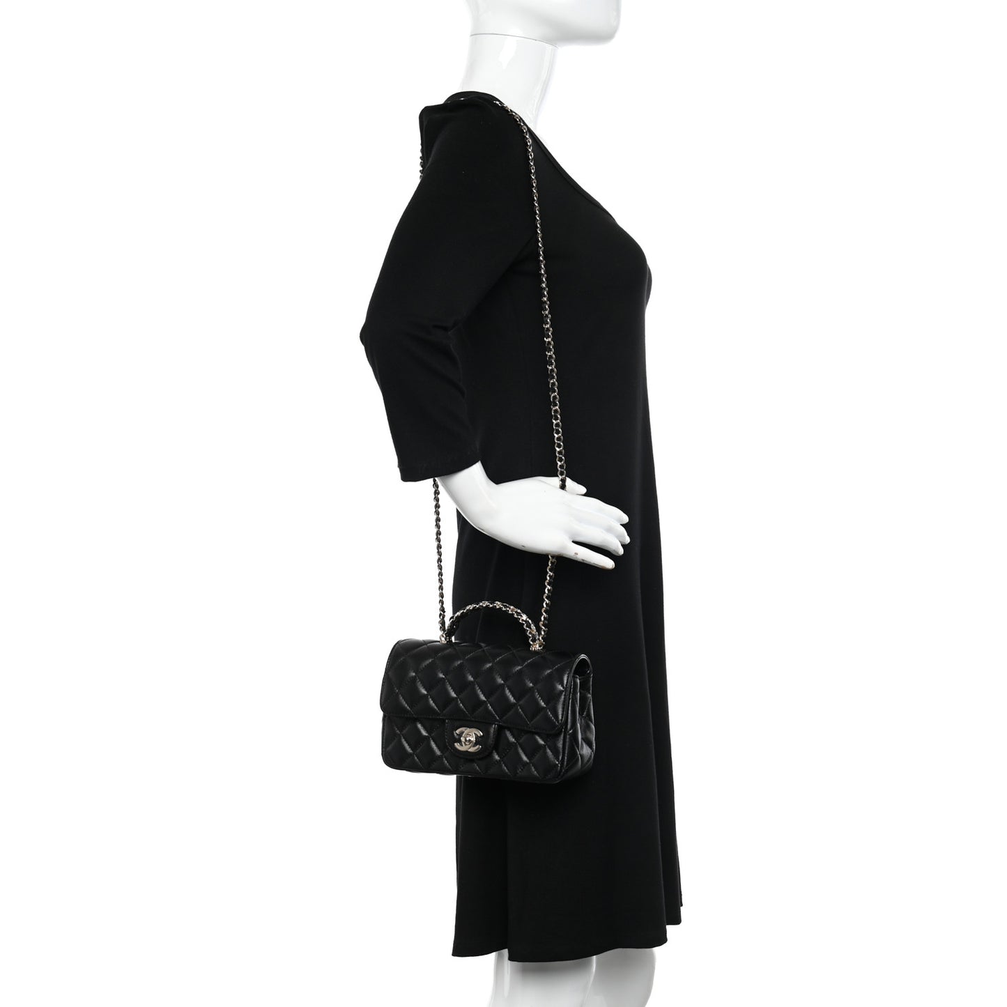 Lambskin Quilted Mini Crystal Top Handle Rectangular Flap Black