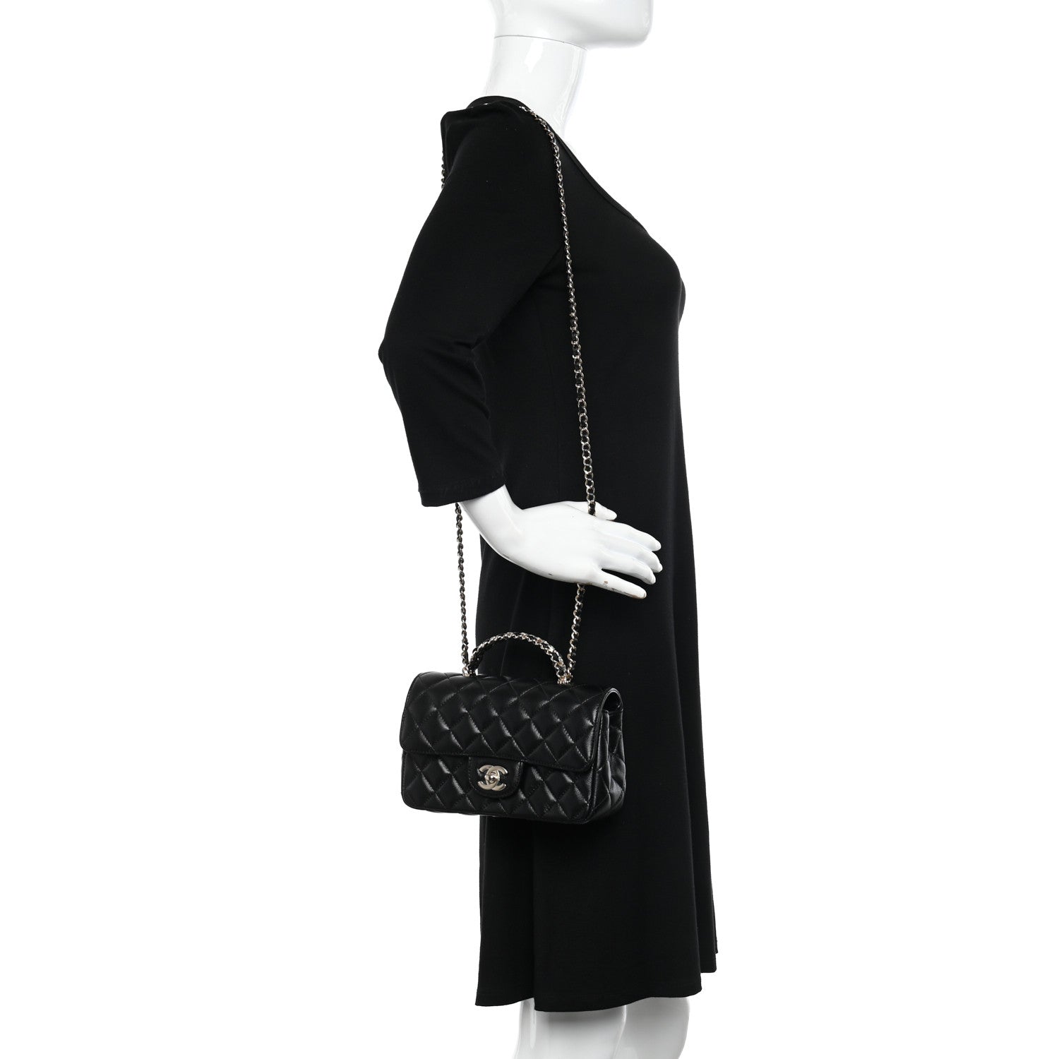 Chanel Lambskin Quilted Mini Crystal Top Handle Rectangular Flap Black 2 of 11