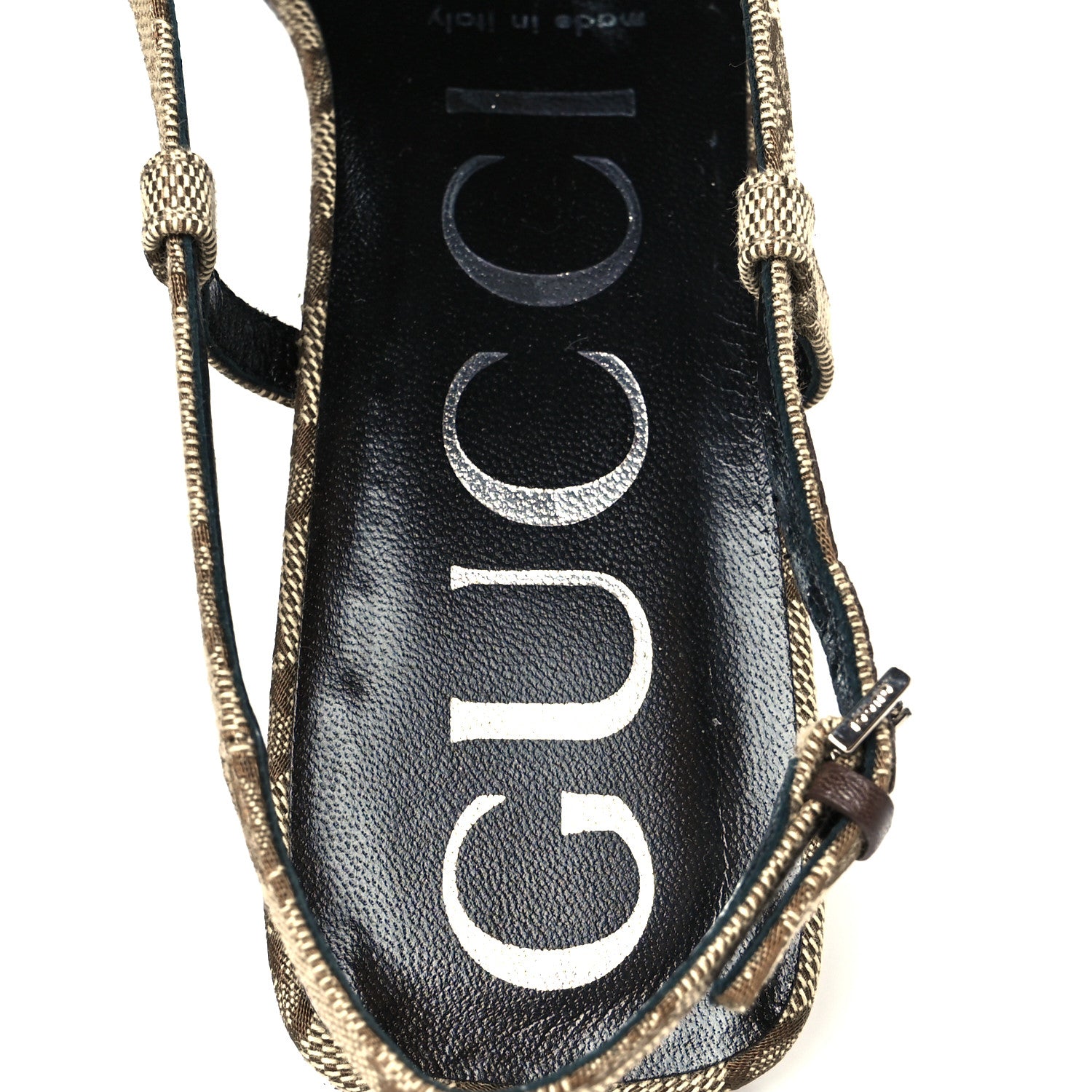 Gucci Monogram Malga Kid Square G 75mm Slingback Pumps 37.5 Beige Ebony New Acero 7 of 9