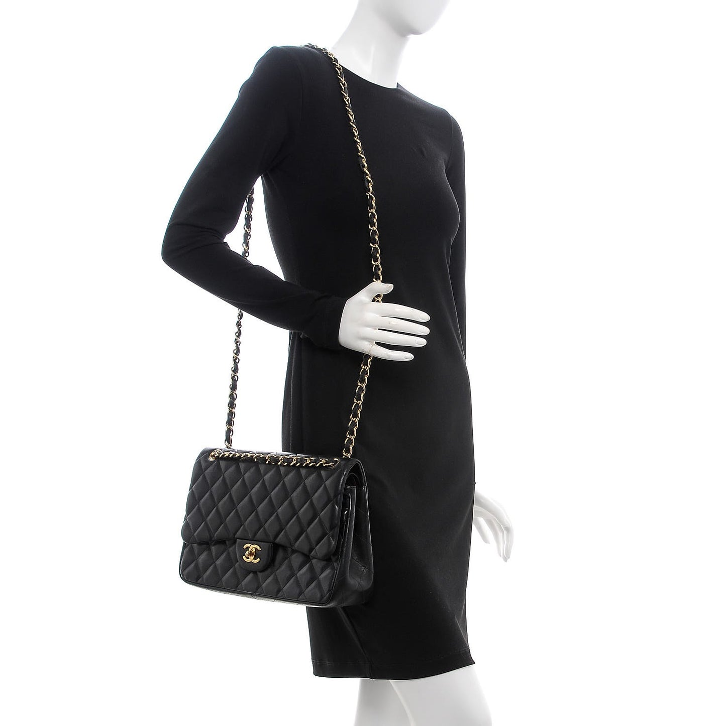 Lambskin Quilted Jumbo Double Flap Black
