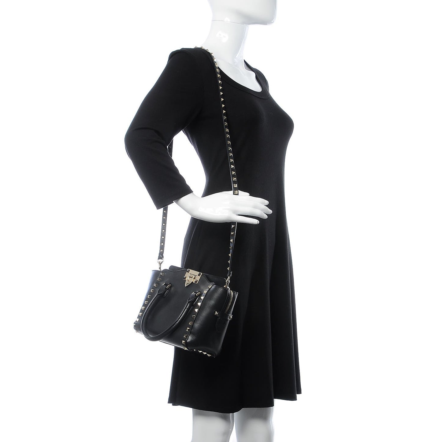 Vitello Mini Rockstud Double Handle Tote Black