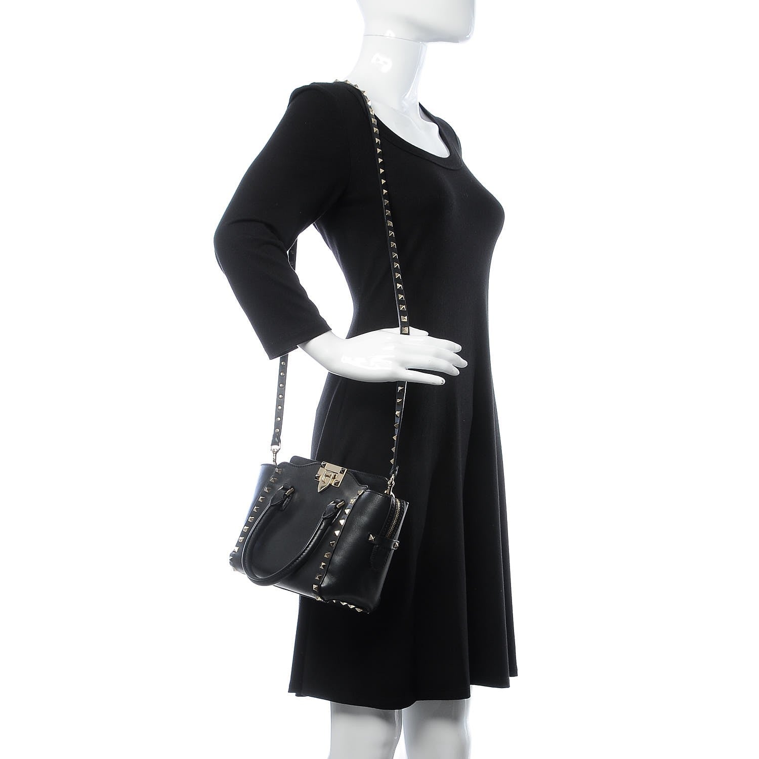 Valentino Garavani Vitello Mini Rockstud Double Handle Tote Black 2 of 11