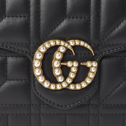 Gucci Calfskin Matelasse Mini Pearly GG Marmont Chain Wallet Black 8 of 10