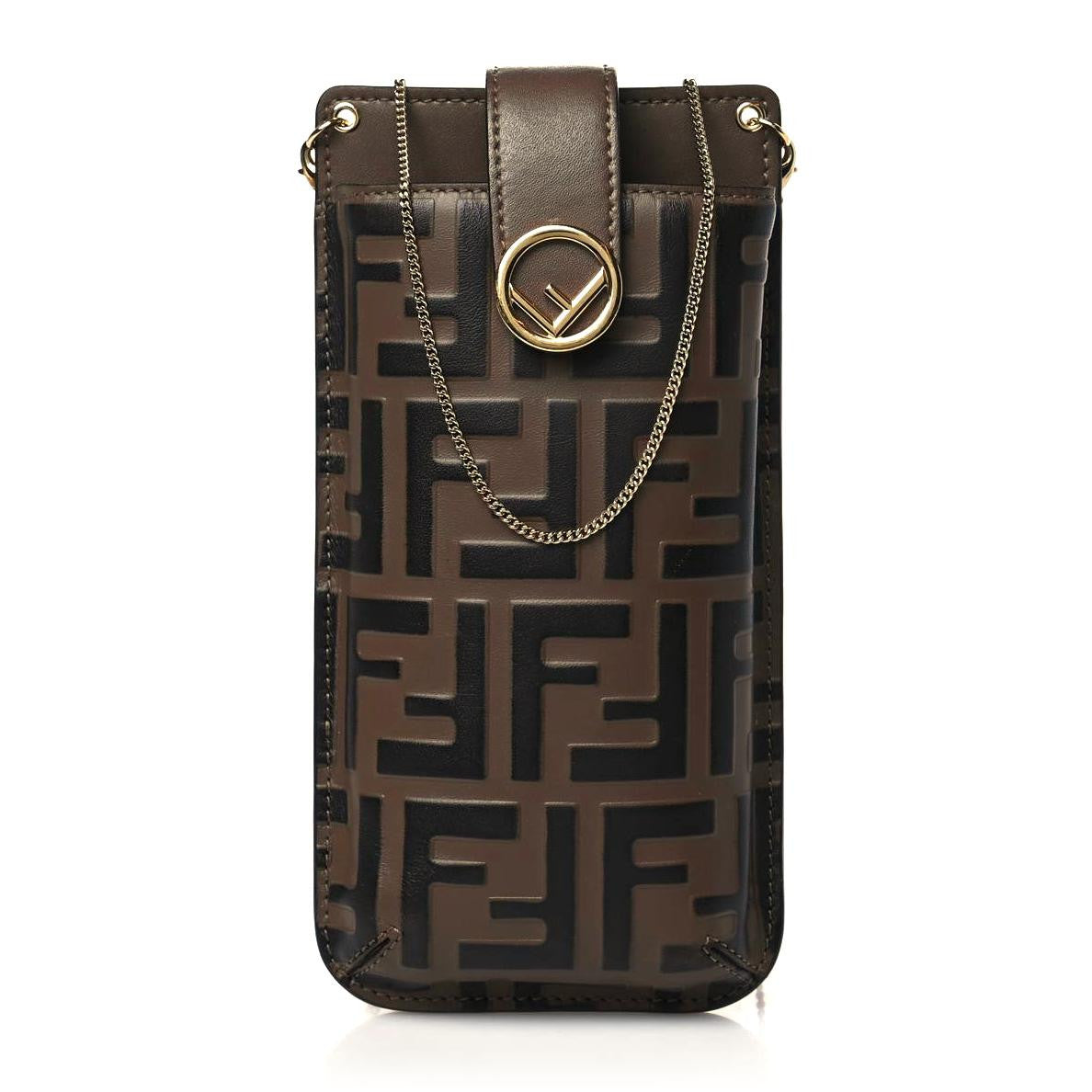 Fendi Vitello Soft F is Fendi Bi-Color FF 1974 Embossed Phone Pouch Maya Black 1 of 10